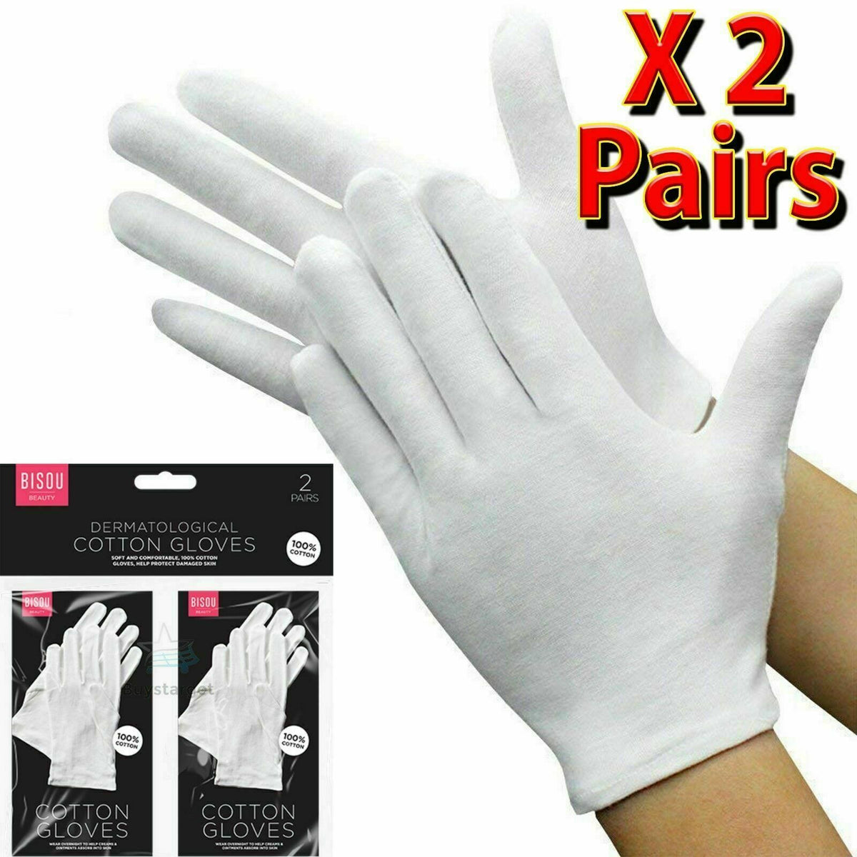 2 Pairs 100% Cotton Gloves White Dermatological Overnight Moisturising ...