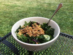 Image of a delicious and easy Sesame Kale Amaranth Cucumber Salad