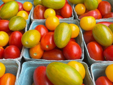 Baskets of Green Tiger Tomatoes