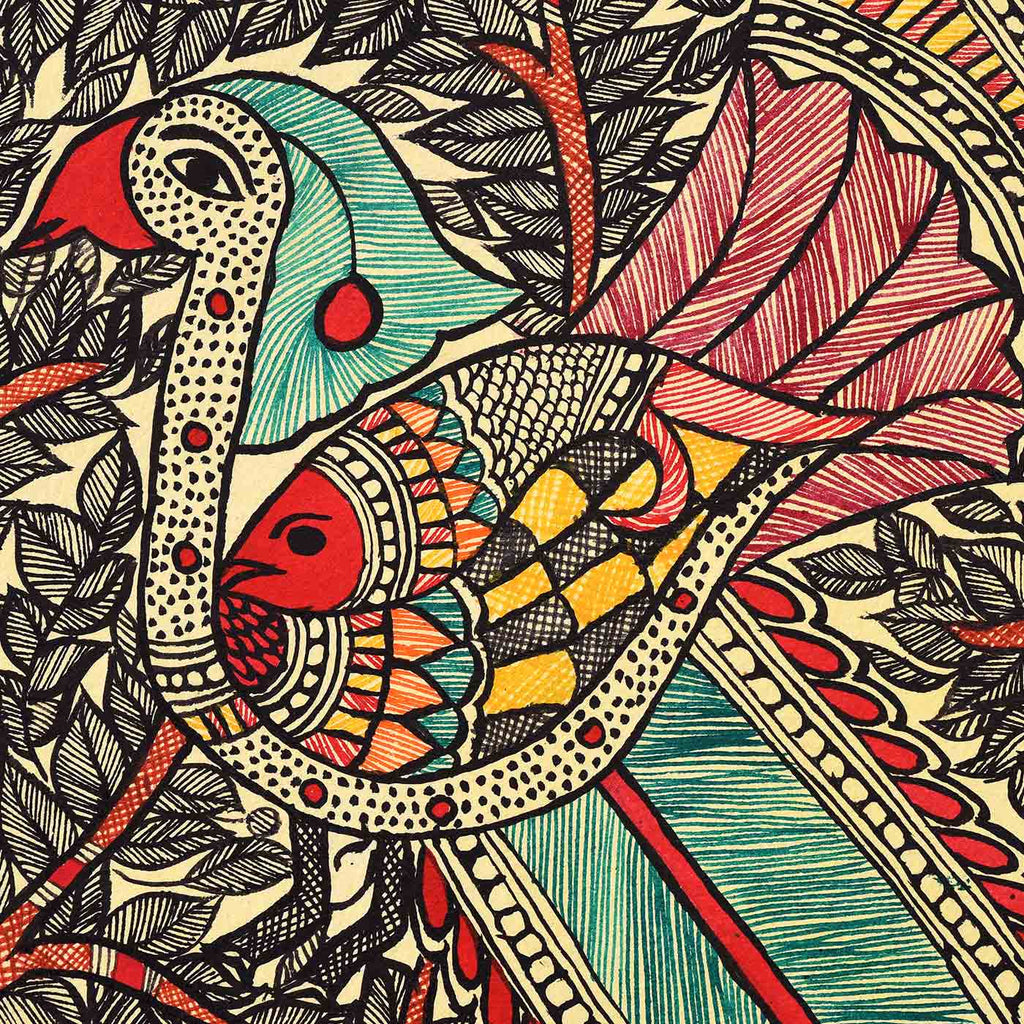 Traditional Peacock & Fish Madhubani Painting ( 11*30 Inches) – TOKENZ