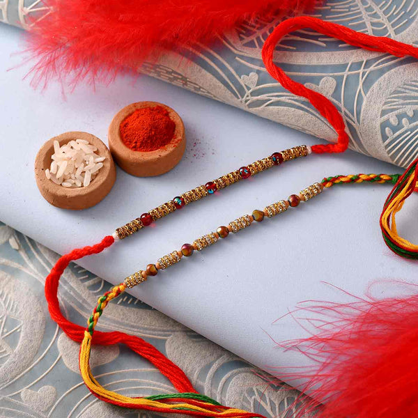 Set Of 2 Beads Rakhi With Besan Ladoo Almond & Pooja Thali – TOKENZ