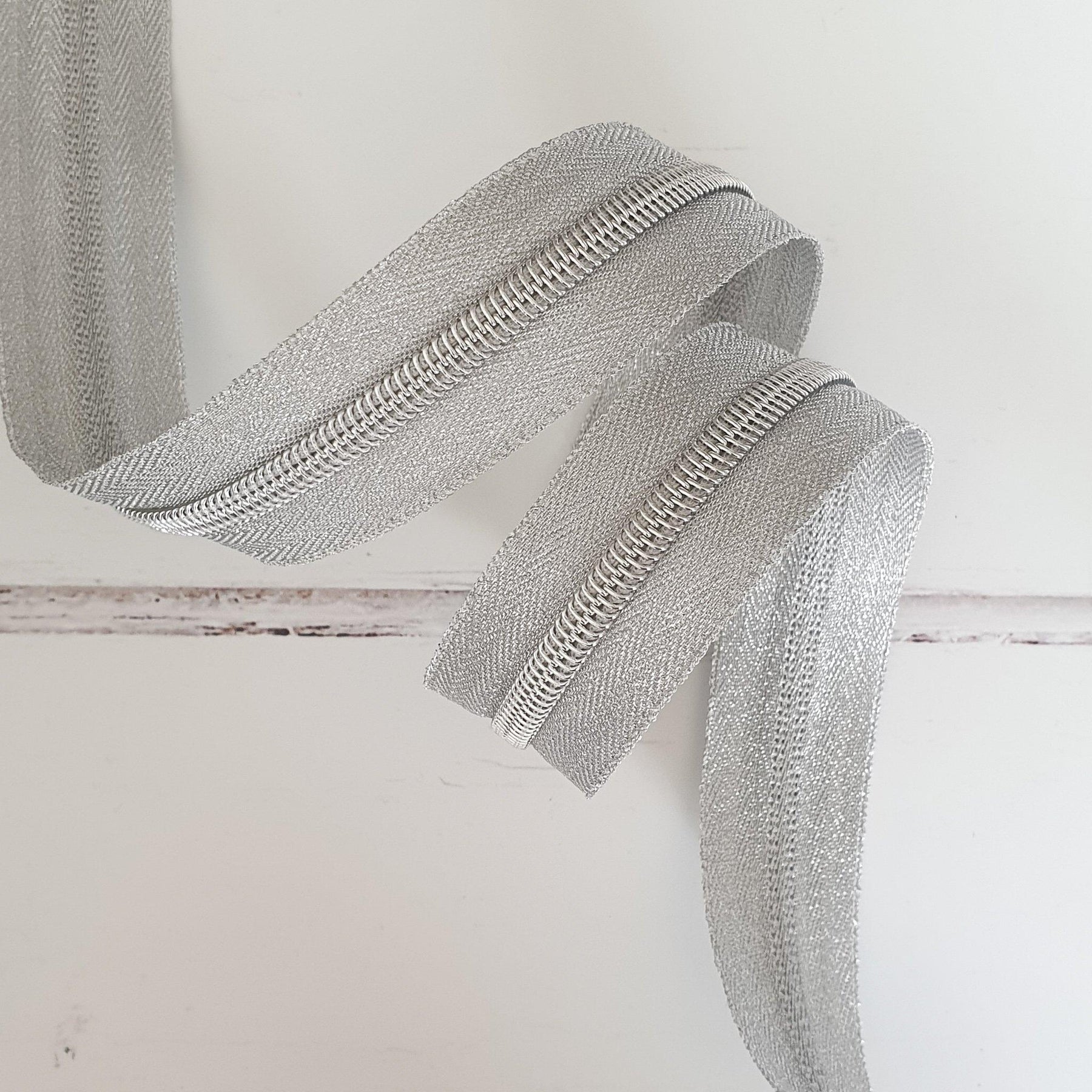 Silver Zipper Tape with Silver Coil (#5)