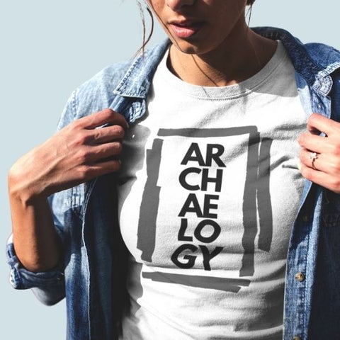 Archaeology T-shirt worn by a cool woman archaeologist