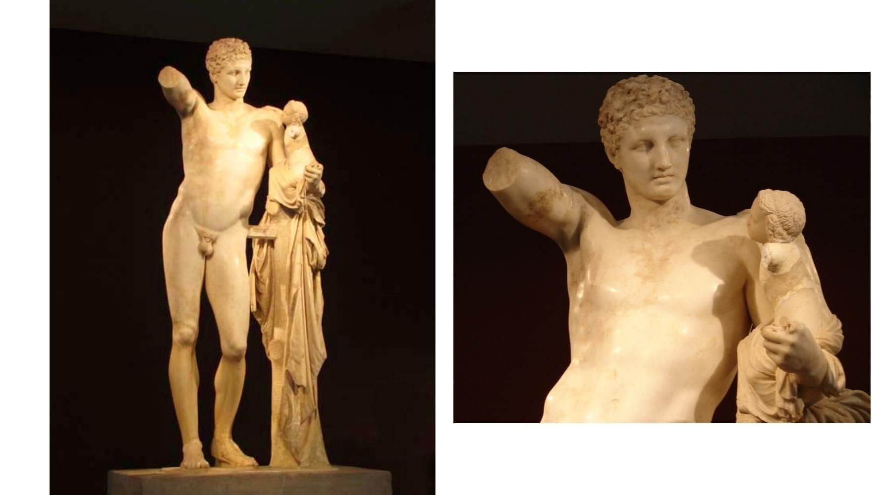 Ελληνικό άγαλμα Ερμή Πραξιτέλη στο μουσείο της Ολυμπίας στην Ελλάδα