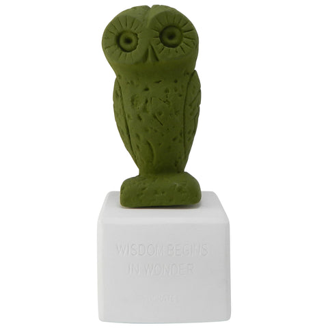Owl figurine based on owl of Athens statues in olive green color