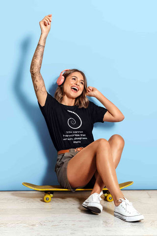 Harmony T-shirt Philosophical quote woman on a skateboard