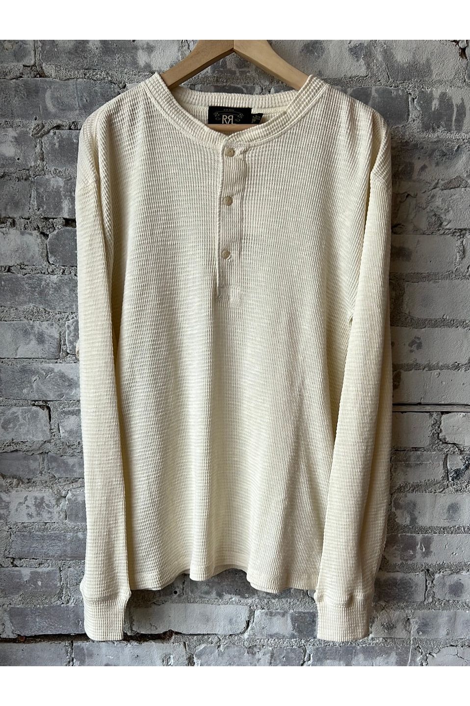 Waffle-Knit Cotton Henley - Paper White