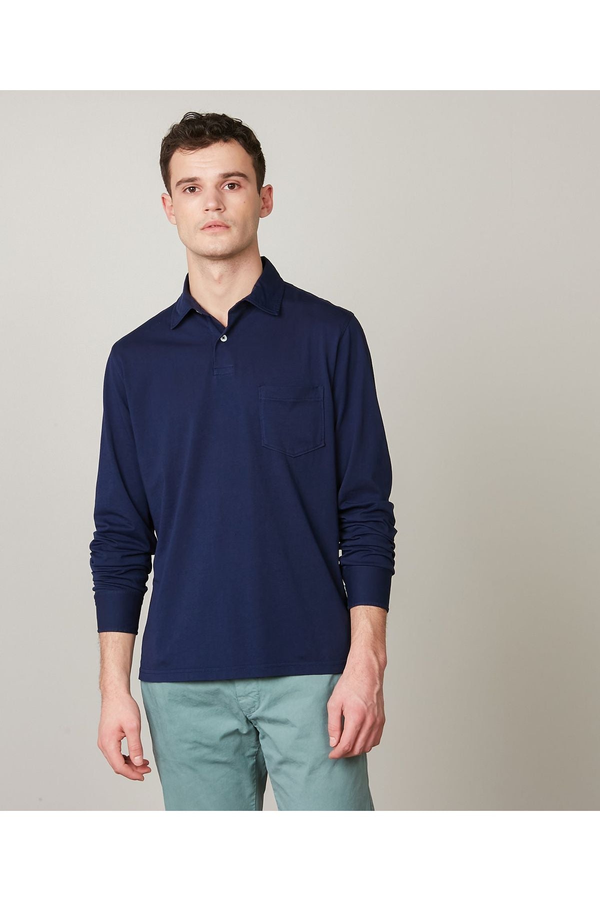 Long Sleeve Jersey Polo - Navy