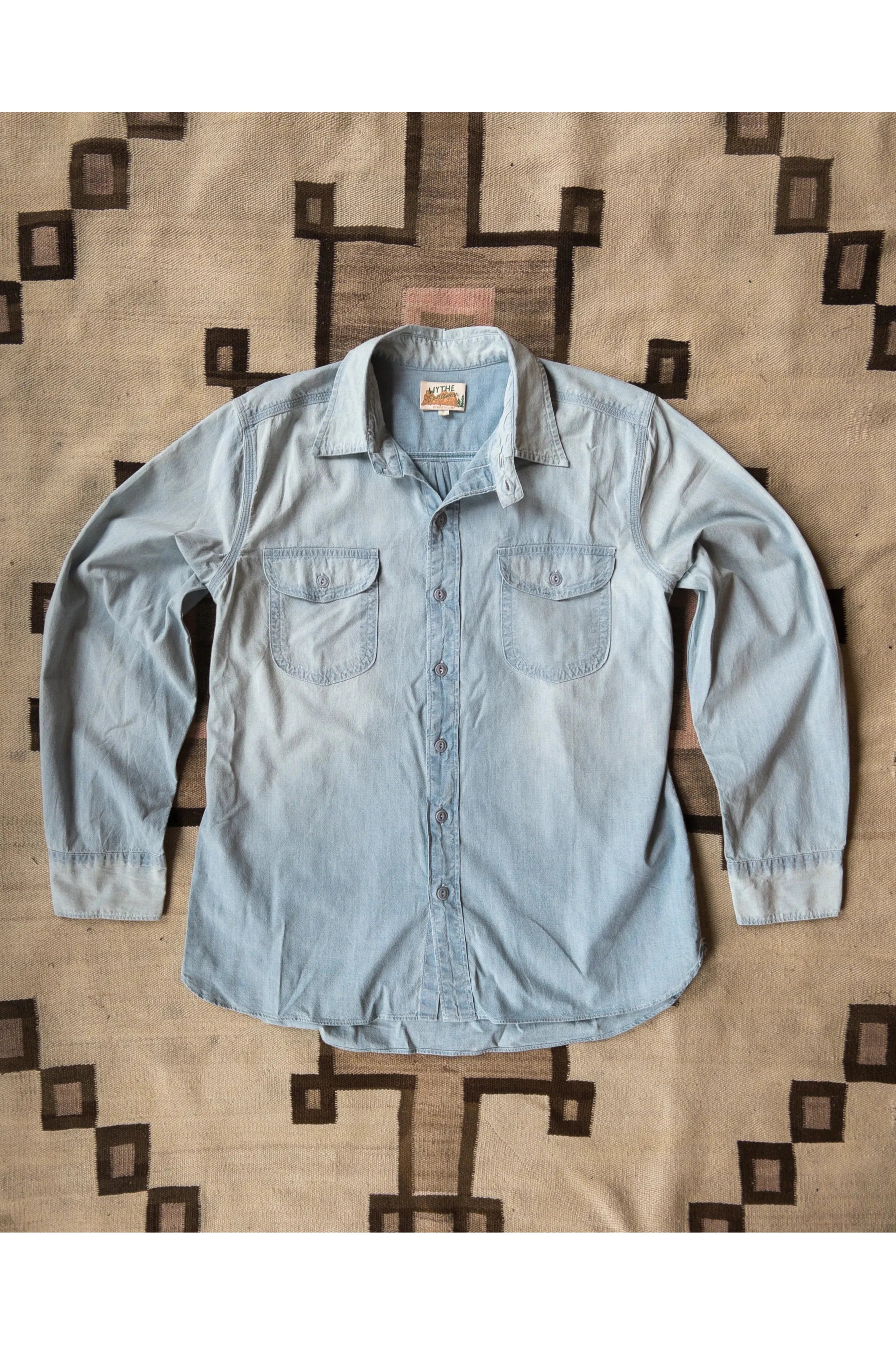 Chambray Workshirt - Distressed and Sunfaded Indigo