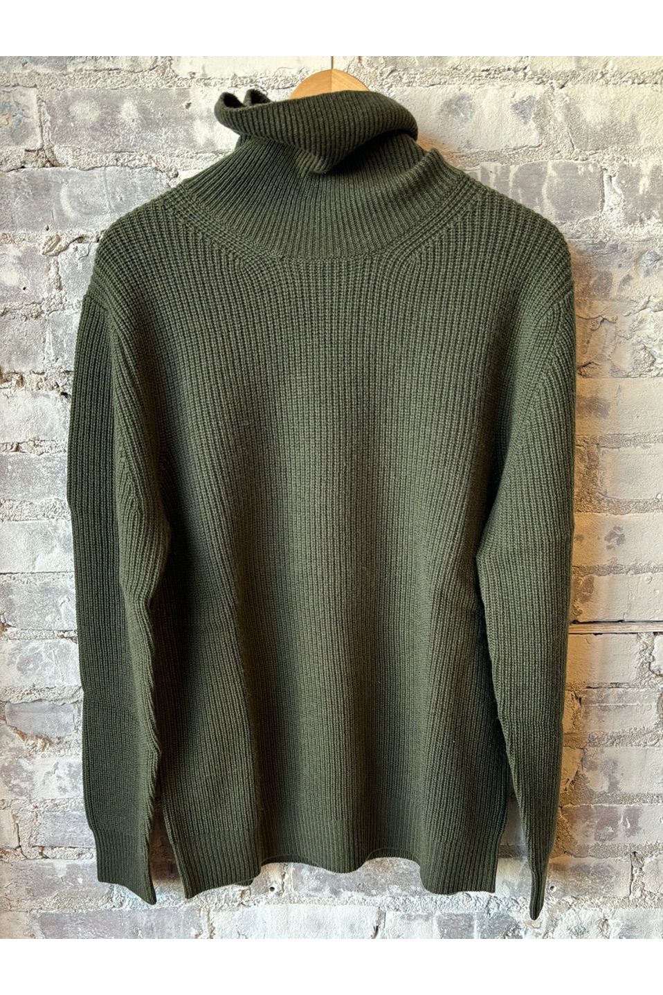 Wool Cashmere Rib Rollneck Sweater - Forest Green