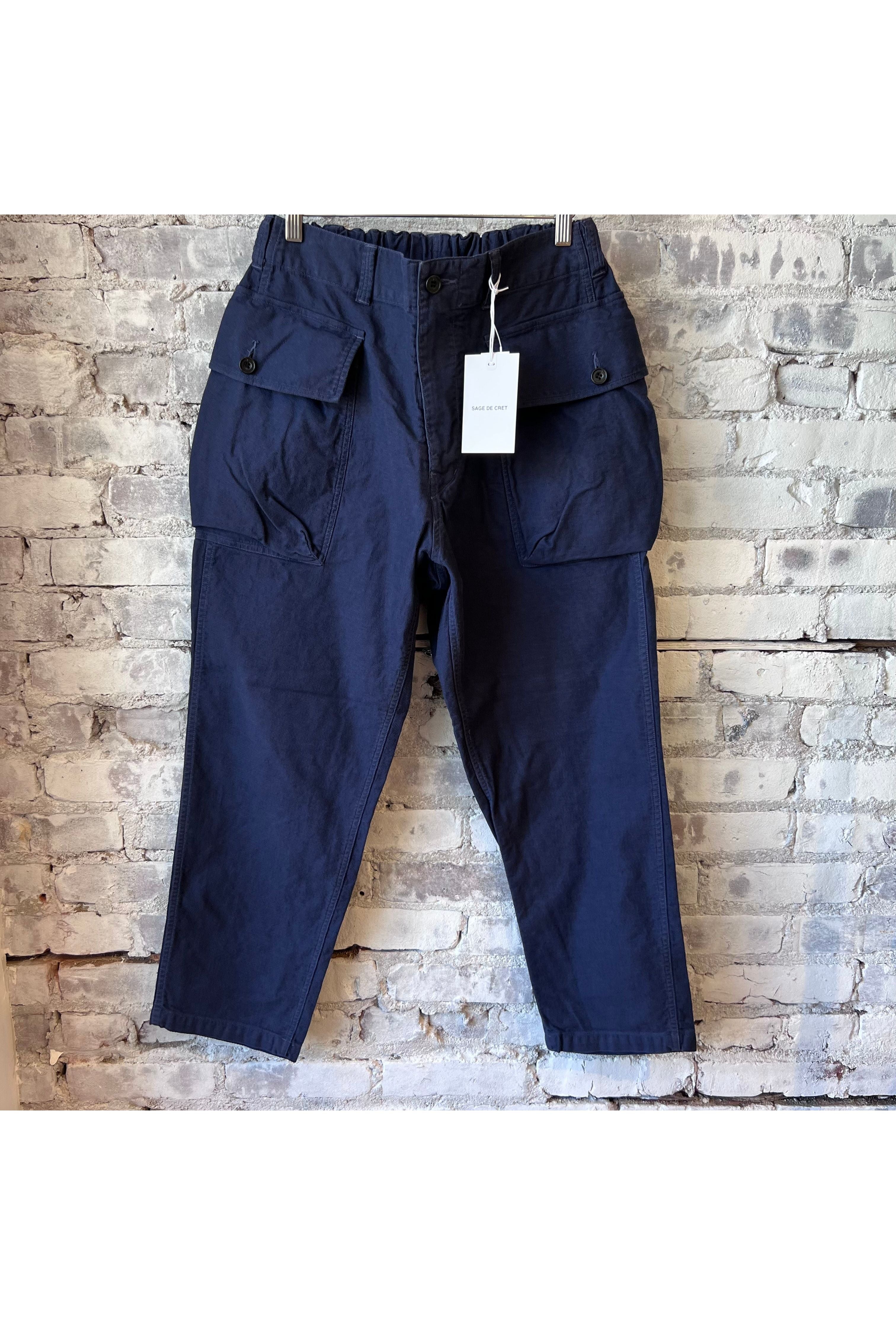 C/L Bedford Corduroy Cropped Pegtop Military Pants - Navy