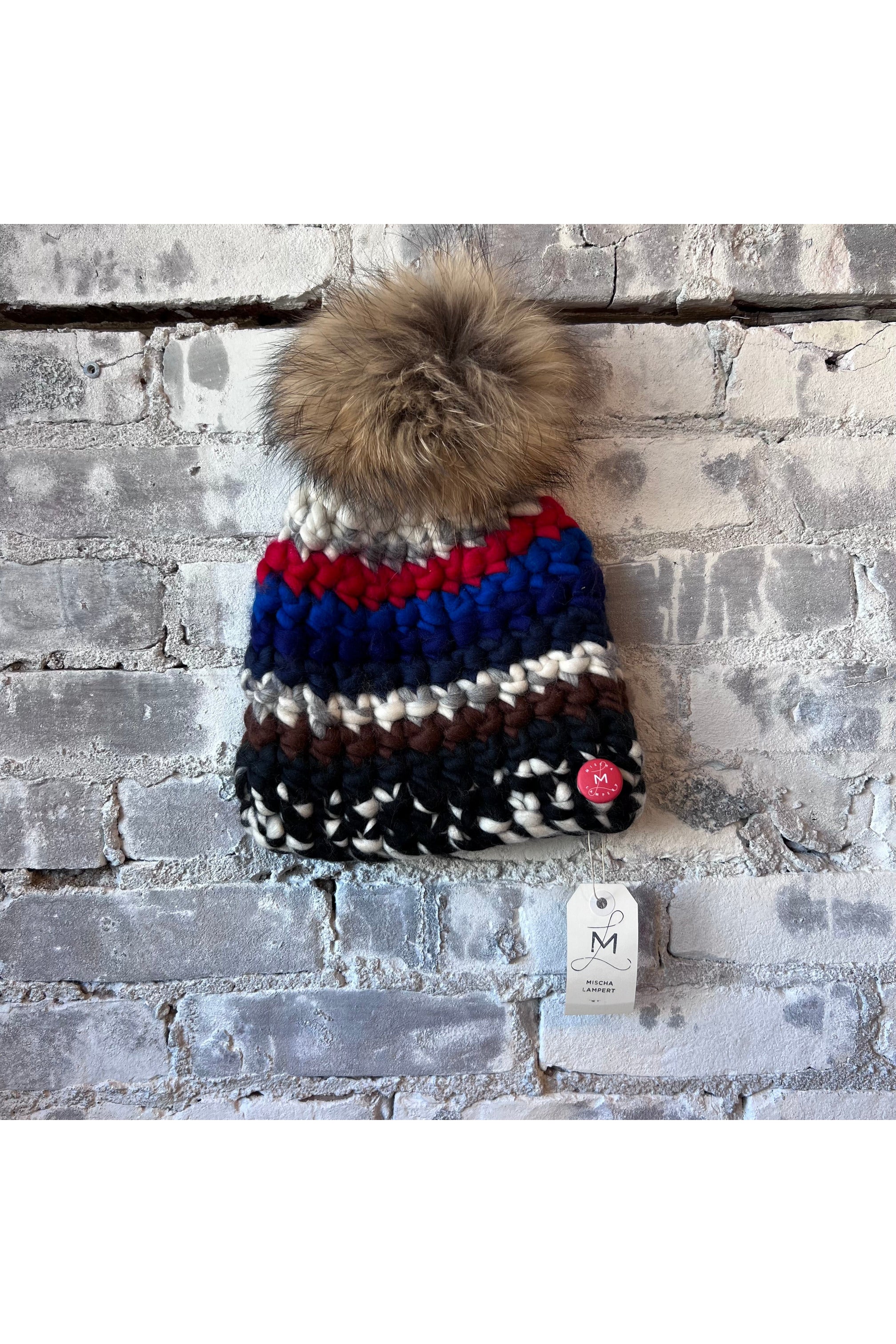 Ski Beanie Stripe + Raccoon XL Pom