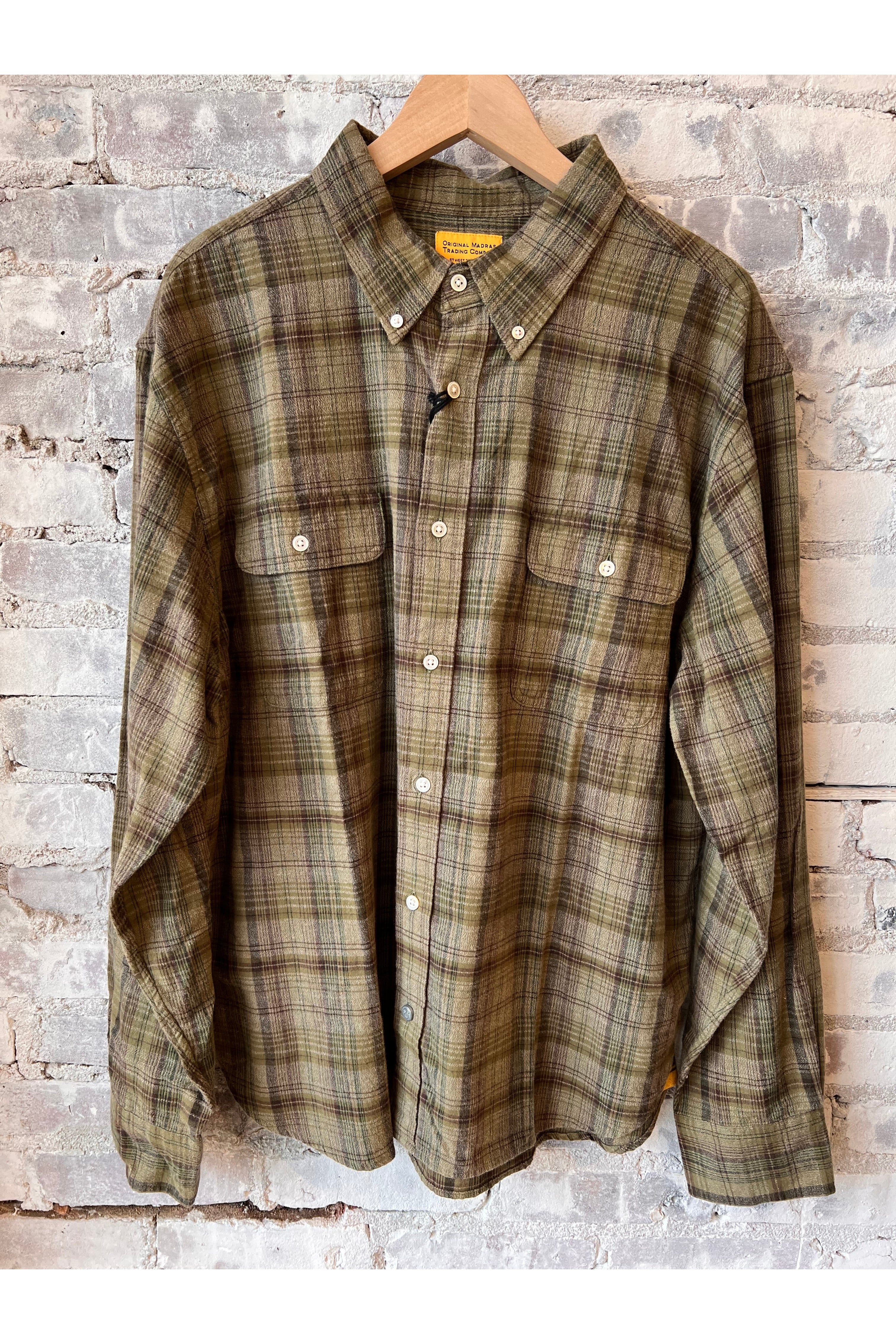 Twin Flap Button Down Shirt - Heavy Weave Madras Check