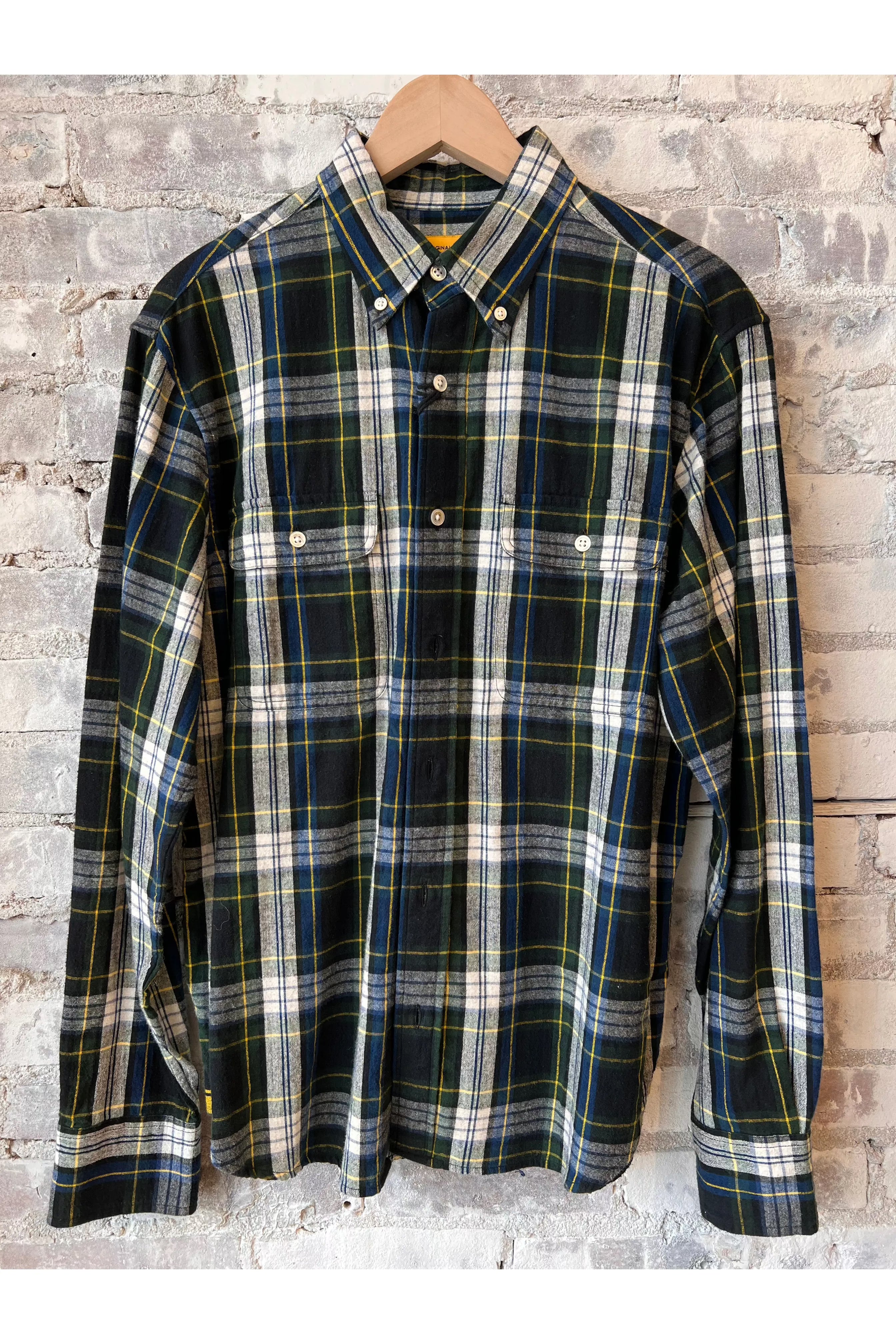 Twin Flap Button Down Shirt - Heavy Weave Madras Black Check