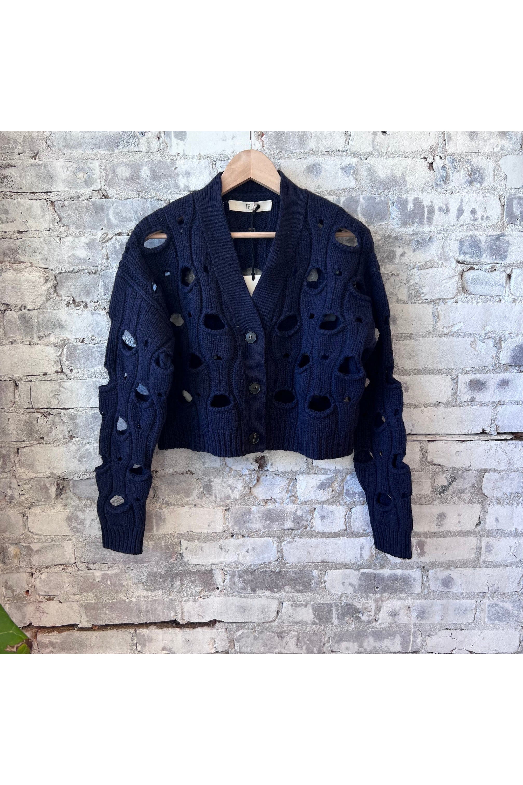 Lana Engineered Drop Needle Rib Cardigan - Navy