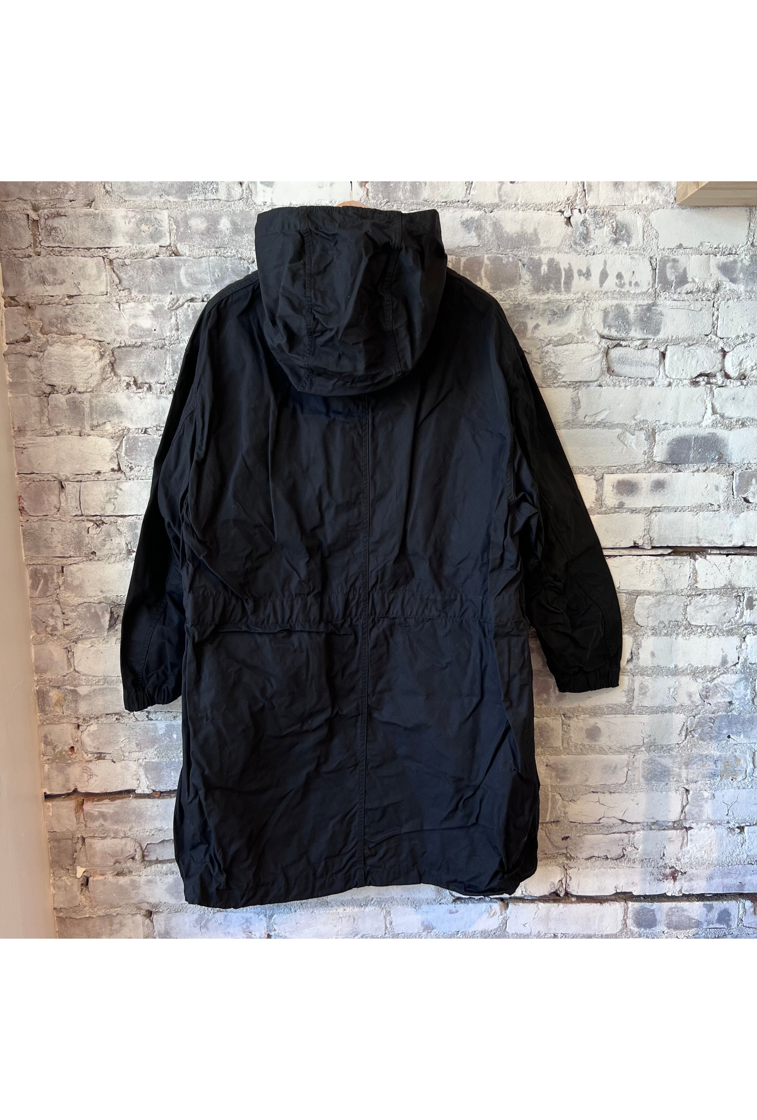 High Density Cotton Waxed Hooded Military Coat - Black