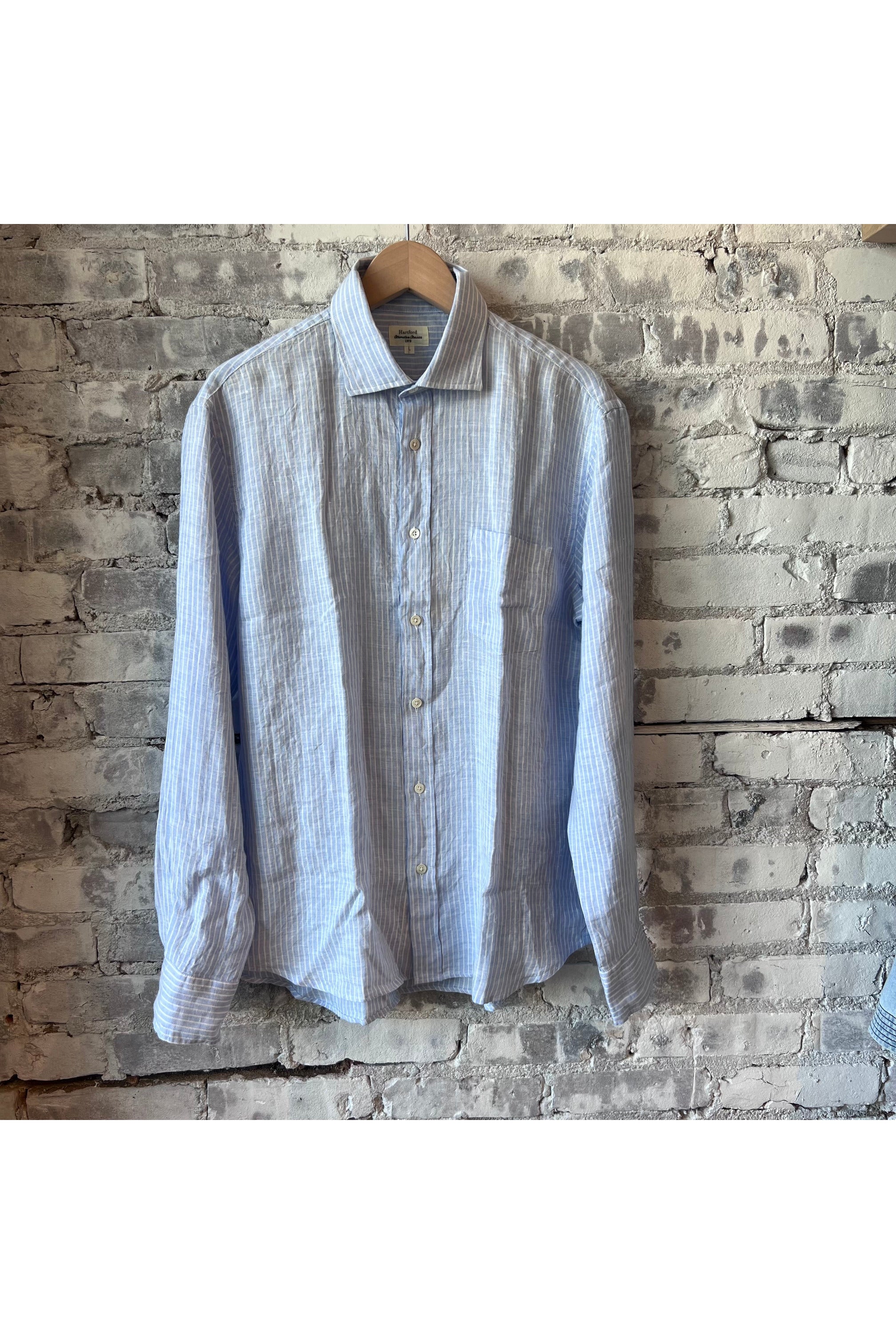 Paul Linen Shirt - Sky and White Stripe