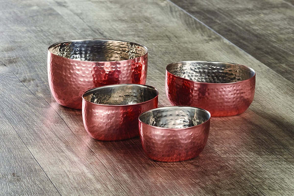 Hammered Stainless Steel Bowls in Copper Finish - Set of 3