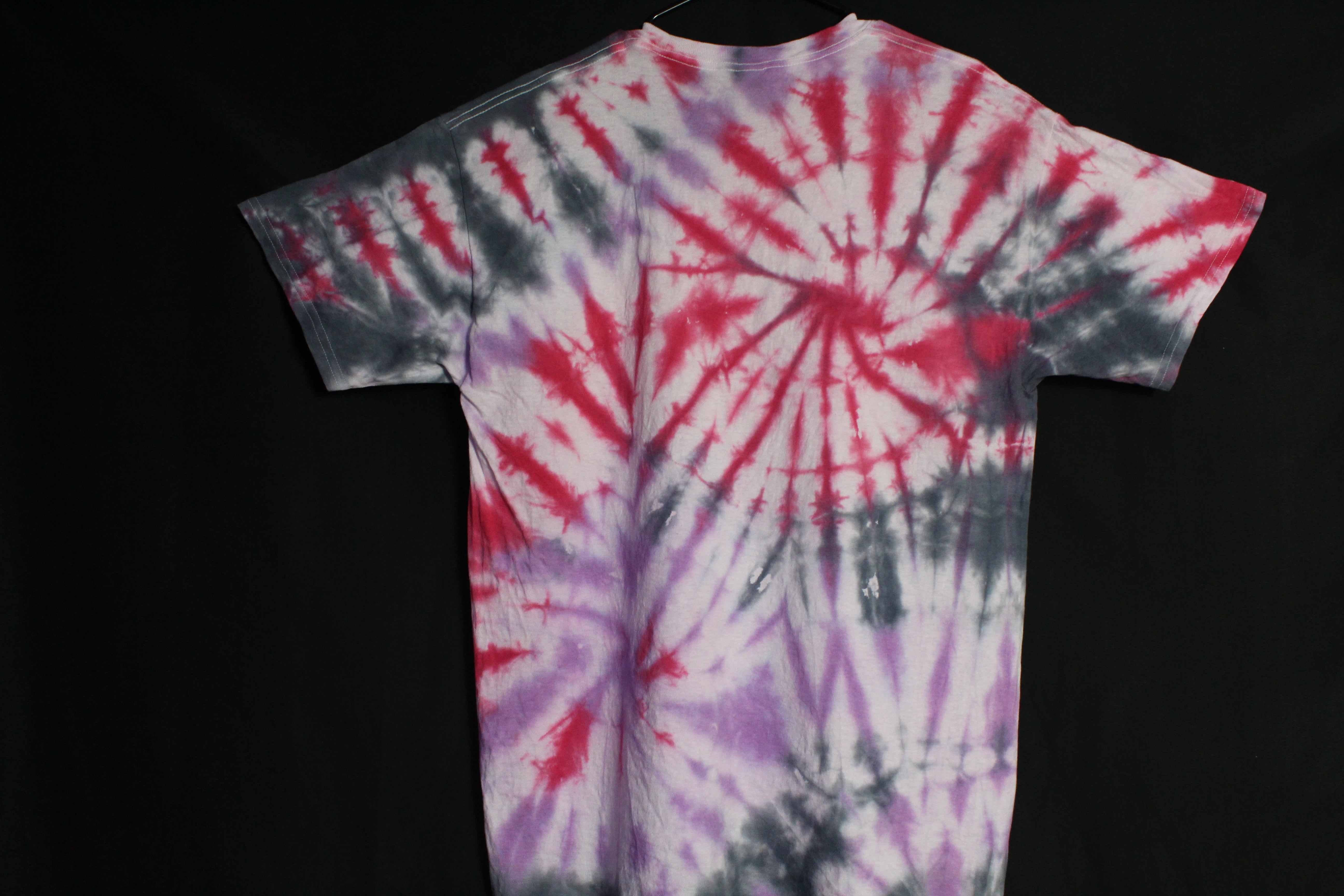 red and purple tie dye shirt