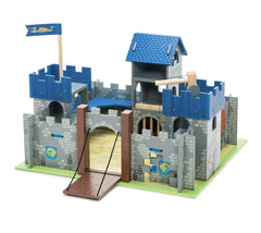 Gray castle with blue roof