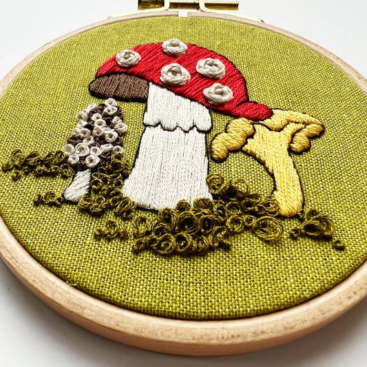 Mushroom Embroidery Kit, Beginner Level, Fungus Among Us