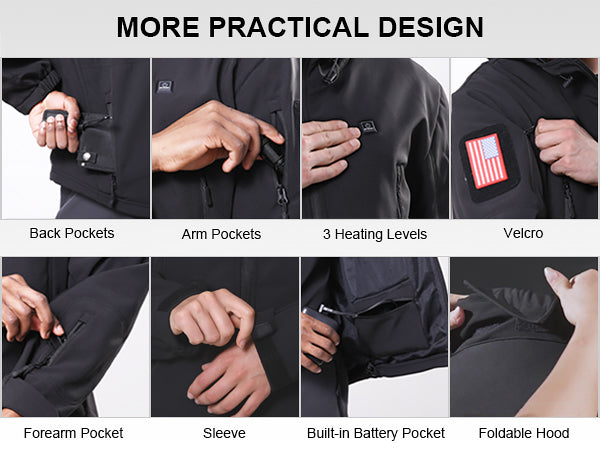 DEWBU® Men's Soft Shell Heated Jacket With 12V Battery Pack - Black