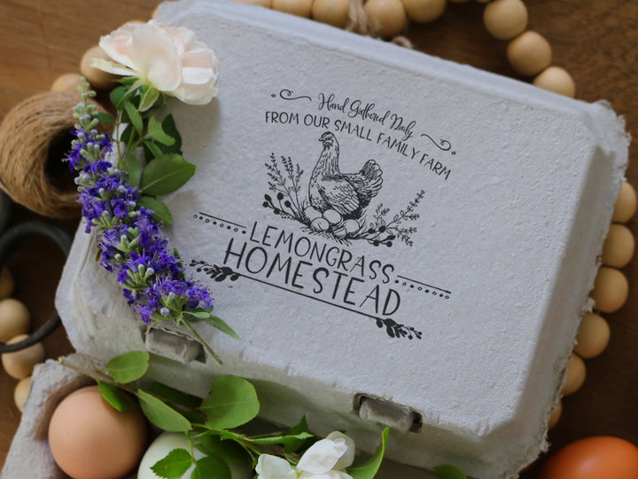 Chicken Egg Carton Stamp with Herbs Rubber Stamp