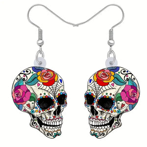 Small Acrylic Floral Skull Earrings - Feeling Pretty Sparkly LLC