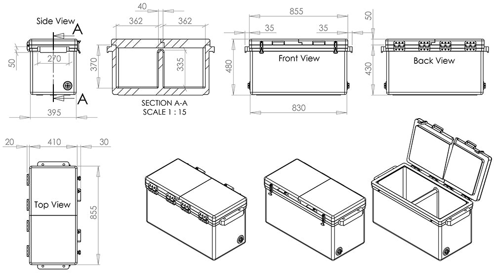 Icey-Tek 90 Litre BBQ Long Cool Box Dimensions Size