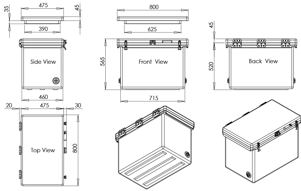 Icey-Tek 105 Litre Cube Cool Box Size Guide Dimensions