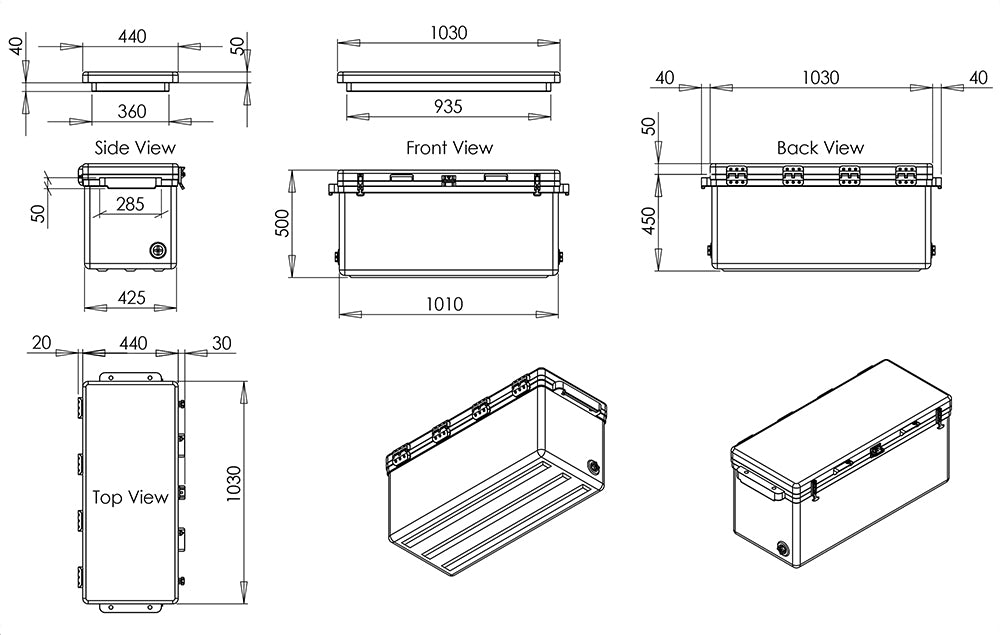 Icey-Tek 115 Litre Long Cool Box Size Guide Dimensions