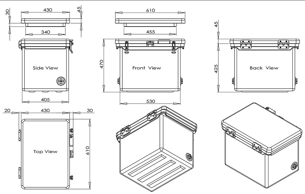 Icey-Tek 55 Litre Cube Cool Box Size Guide Dimensions