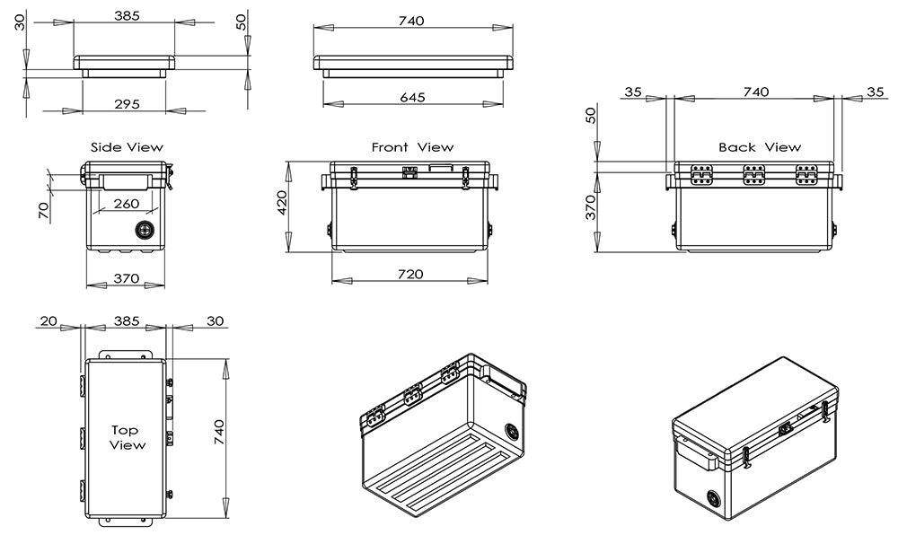 Icey-Tek 56 Litre Long Cool Box Size Guide Dimensions