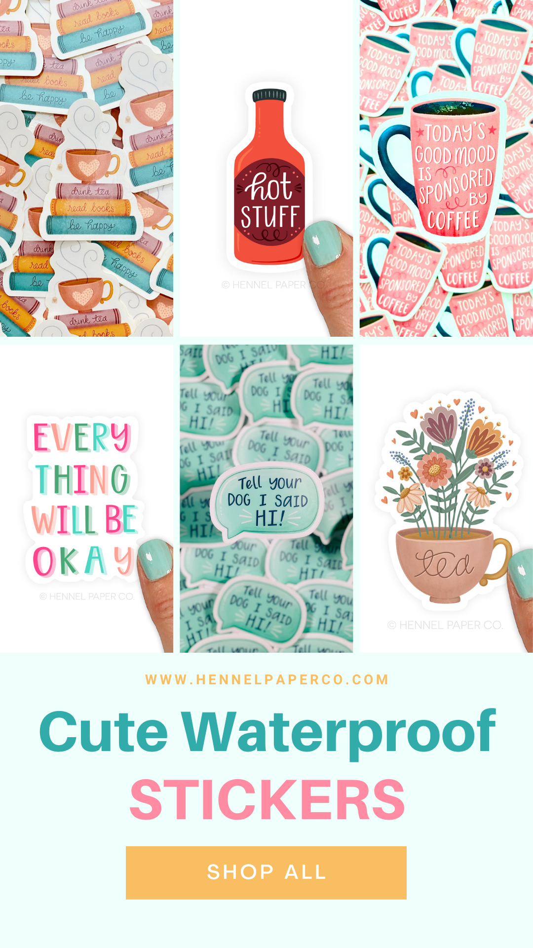 Cute Waterproof Stickers for Water Bottles Online at Hennel Paper Co