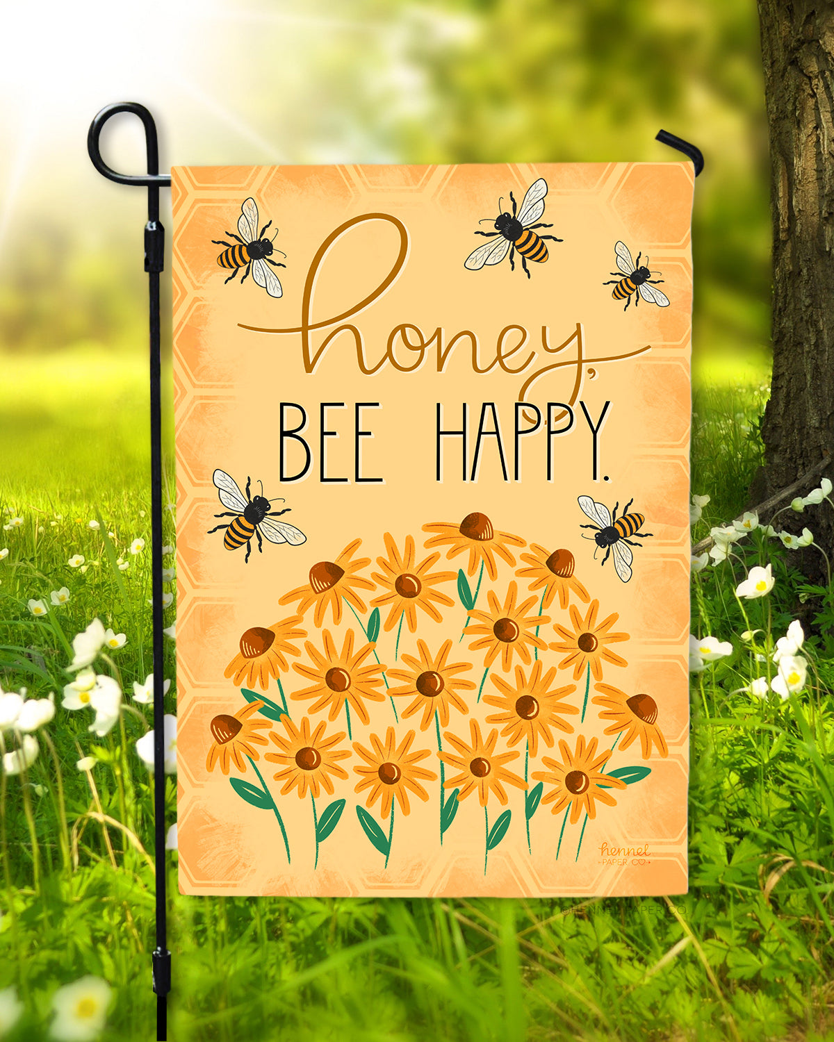 Honey bee happy summer garden flag 