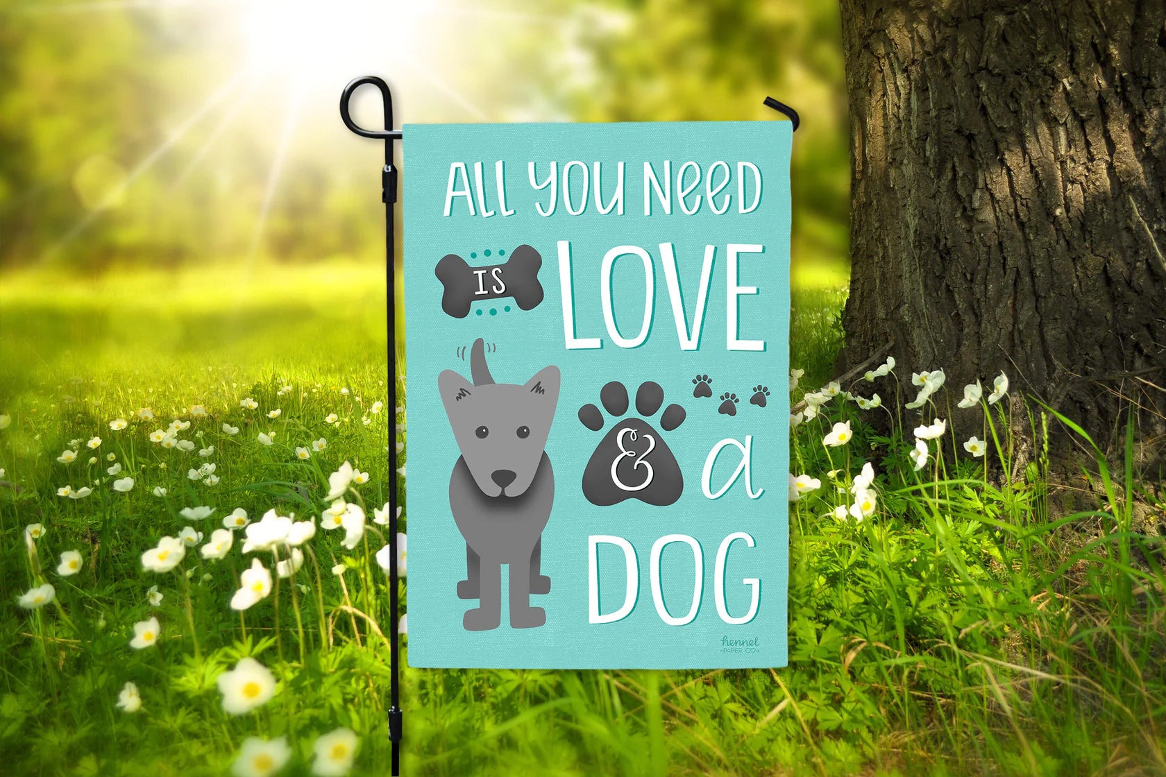 All you need is love and a dog garden flag
