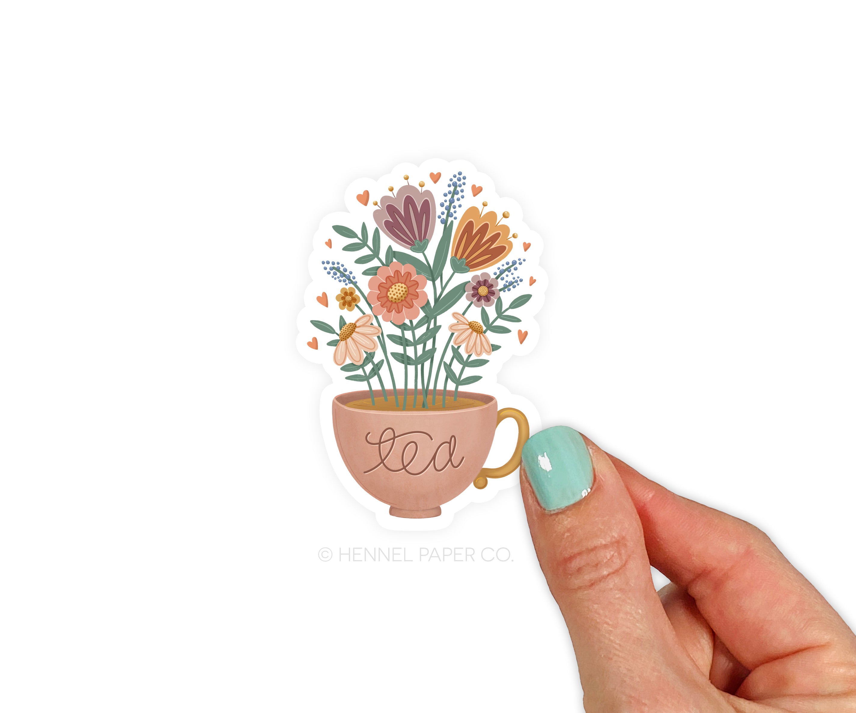 Tea with Flowers Waterproof Stickers Hennel Paper Co