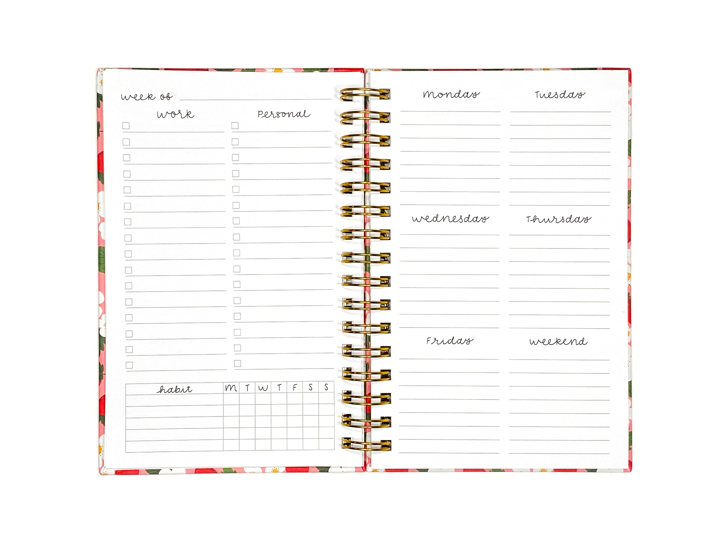 Undated weekly planner interior by Hennel Paper Co.