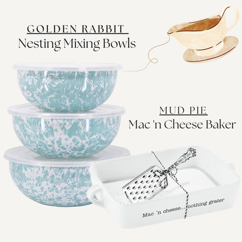 Golden Rabbit Nesting Bowls | Mud Pie Mac and Cheese Baker