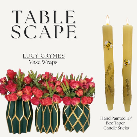 Lucy Grymes Vase Paper Wraps | Handpainted Bee Taper Candle Sticks