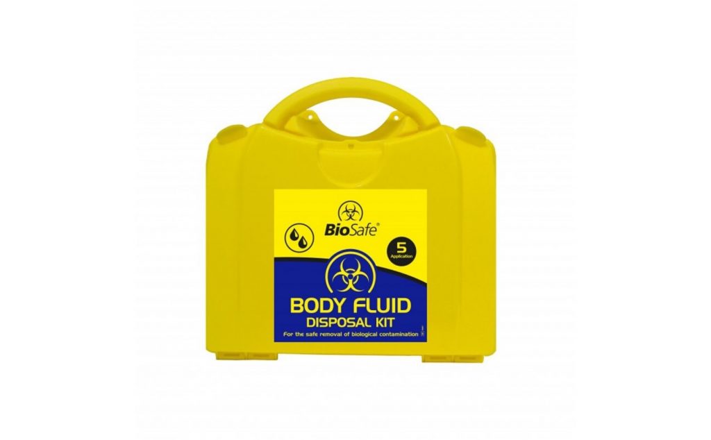 A body fluid disposal kit for first aid.