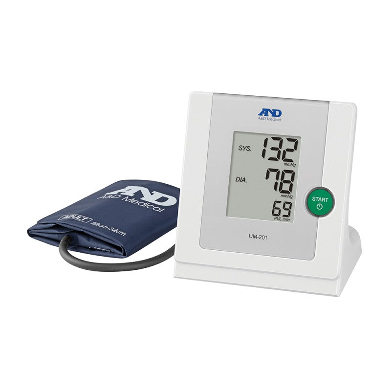 A digital blood pressure monitor.