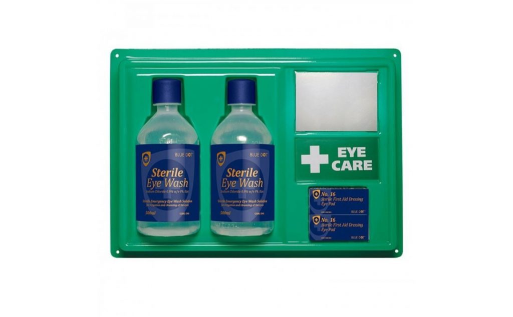 Sterile eye wash and eye dressing station.