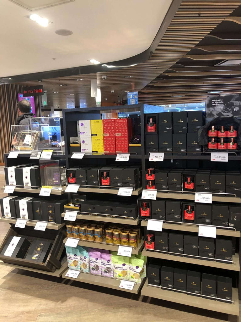 Biosota Manuka Honey Display at Heinemann Duty Free