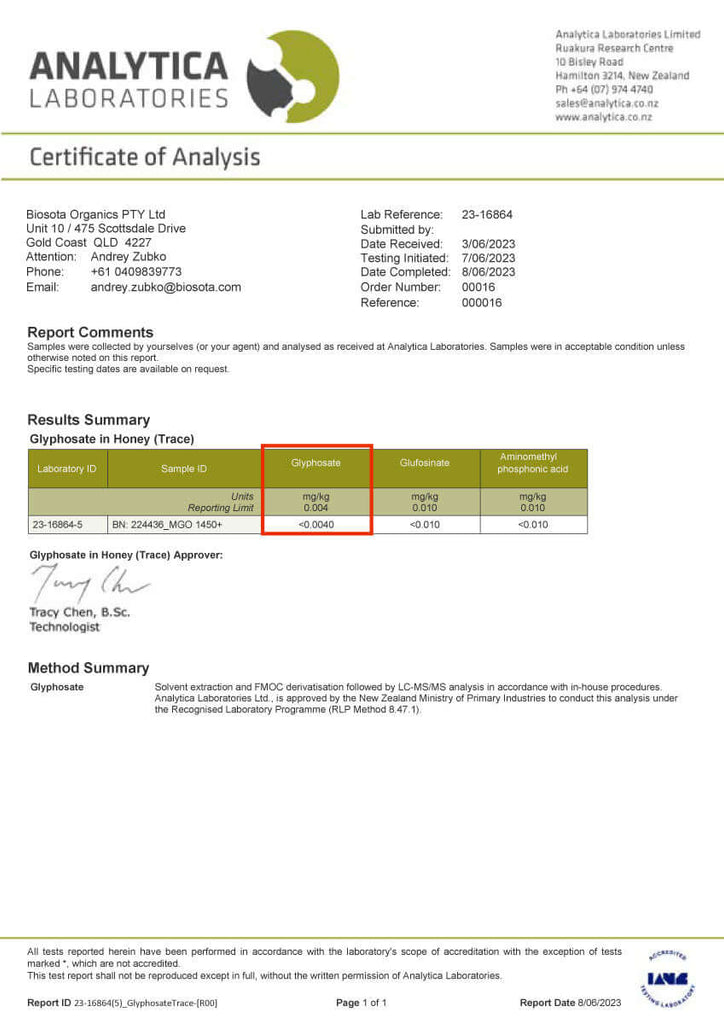 Independently Lab Tested Manuka Honey MGO 1200+