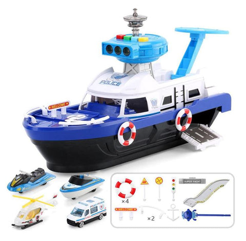 Fireman Police Car Cargo Ship Toy Boat Playset (2 Colors) - FunToyLab