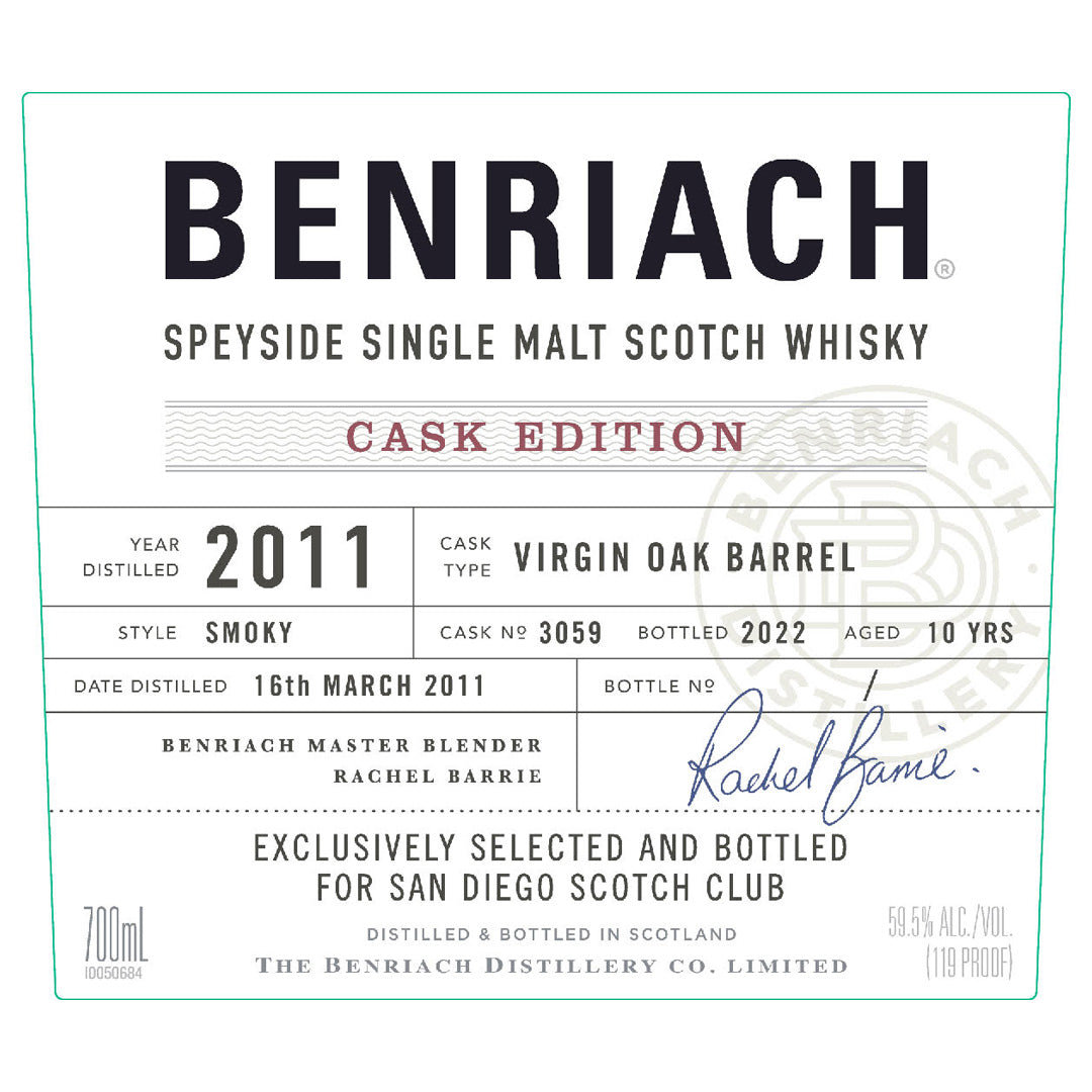 Benriach Single Malt Scotch Whiskey Cask Edition #3059 âSan Diego Scotch Club Selectionâ