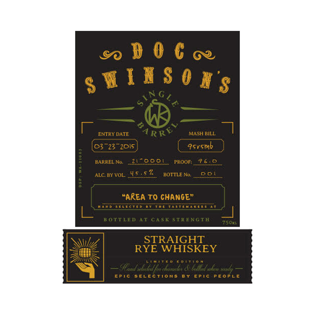 Doc Swinsonâs Single Barrel Straight Rye 750ml