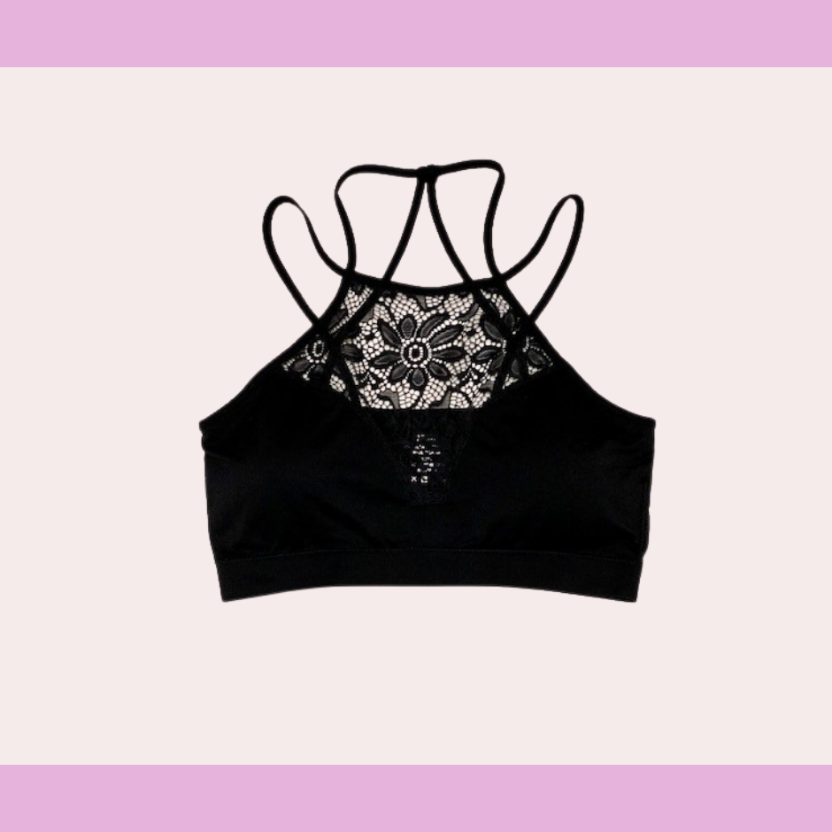 Blue grey high neck lace bralette – All About You Boutique