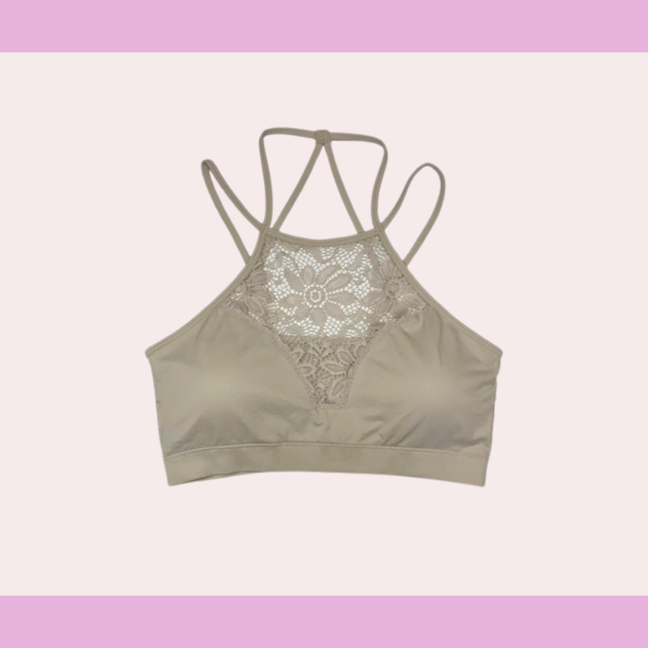 Blue grey high neck lace bralette